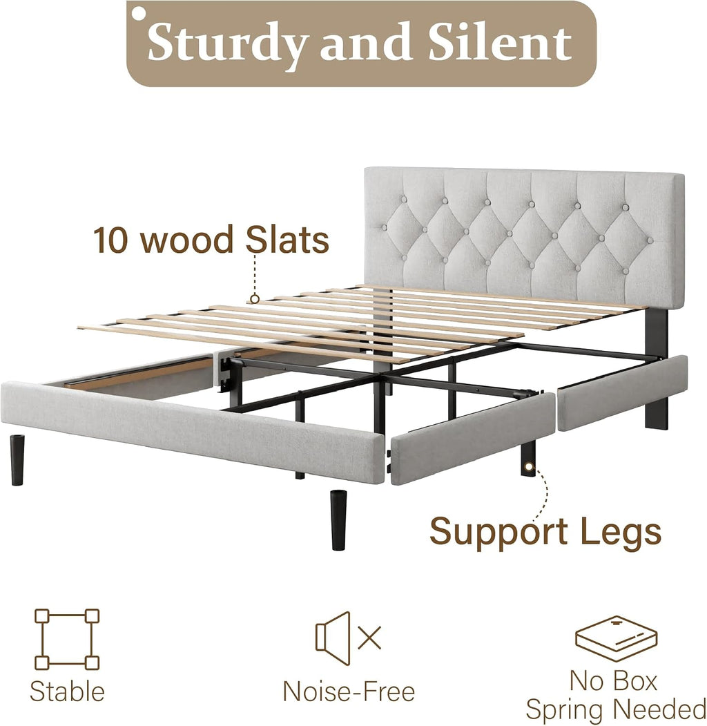 CXVX Full Size Platform Bed Frame with Upholstered Headboard, Button Tufted Design, Strong Wooden Slats, No Box Spring Needed, Easy Assembly, Noise Free
