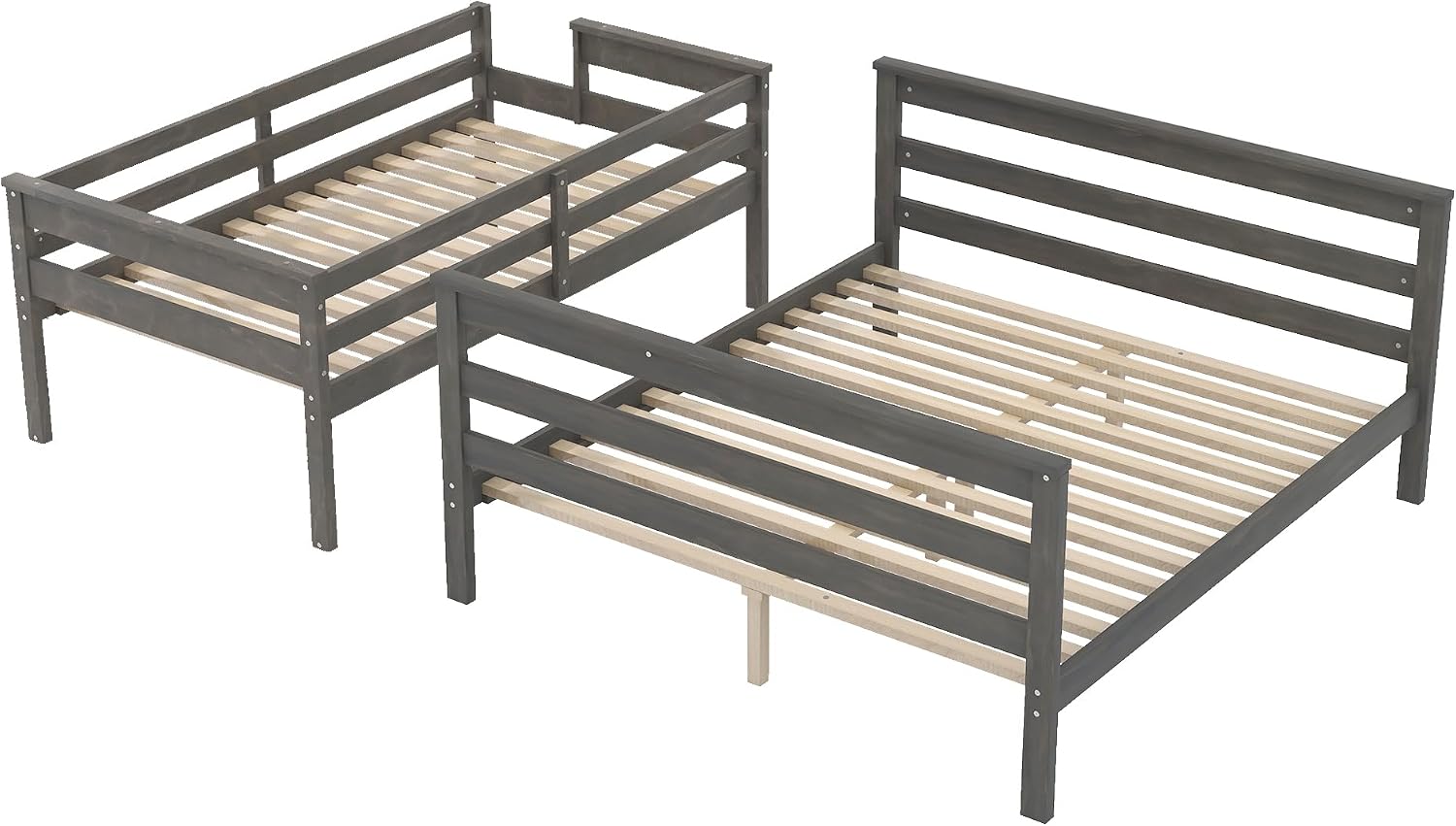 Harper & Bright Designs Detachable Design Twin XL Over Queen Bunk Bed with Ladder,Wood Twin-Over-Queen Bunk Bed Frame with Guardrail,Separated into 2 Beds,Gray