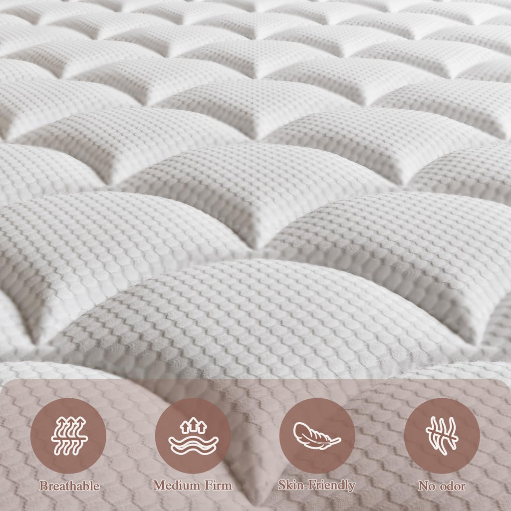 Gsleepee Full Size Mattress, 14 Inch Full Mattress in a Box, Innerspring Hybrid with Cooling Gel Memory Foam and Individually Wrapped Coils for Pressure Relief & Superior Support, Medium Firm