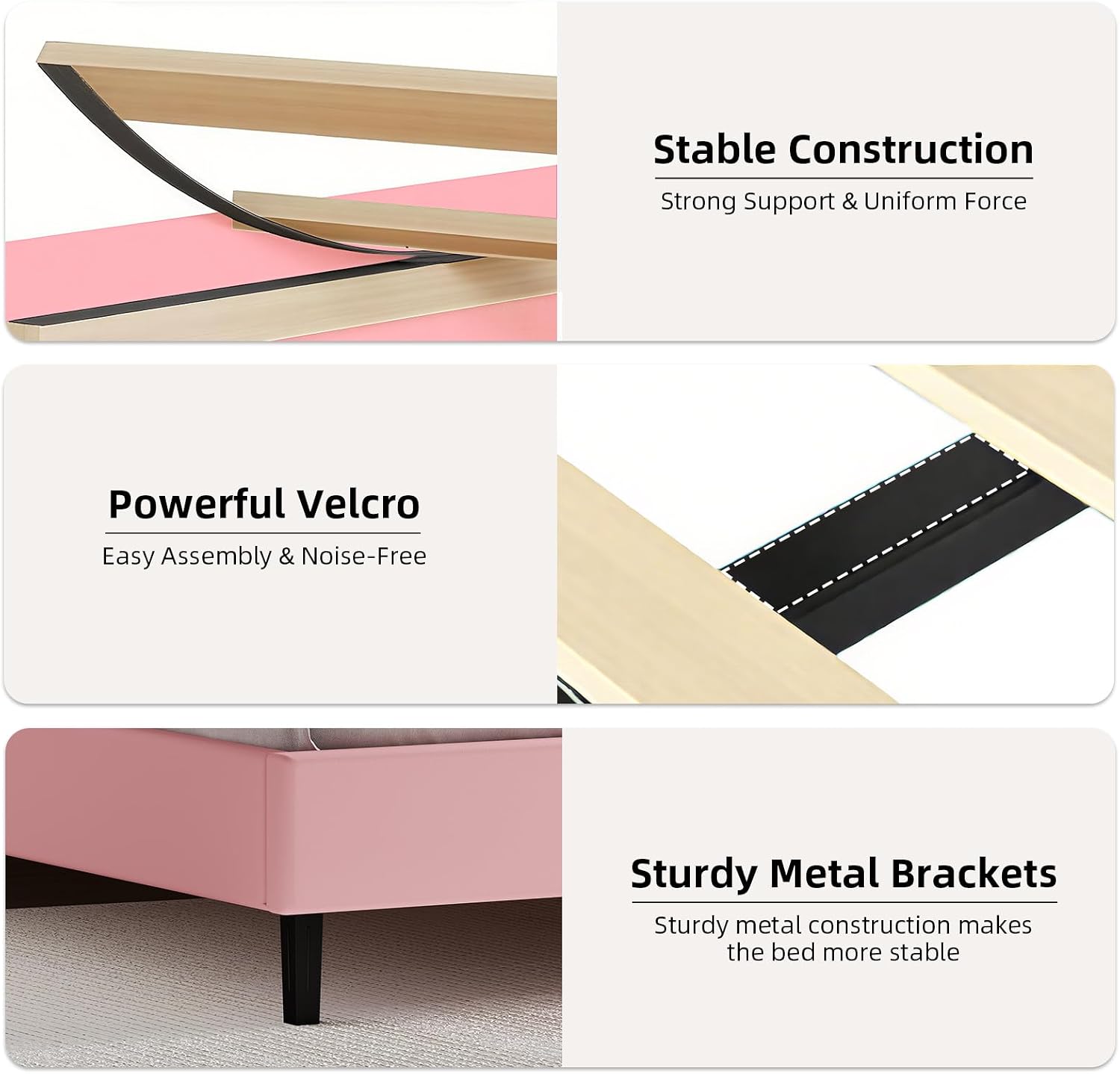Twin Bed Frame with Storage Headboard, Upholstered Platform Bed Frame with Diamond Tufted Headboard and LED Lights, Wooden Slats Support, Noise Free, No Box Spring Needed, Easy Assembly, Pink