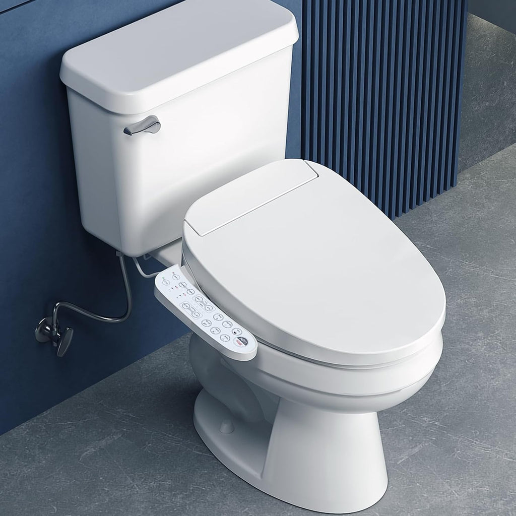 Heated Bidet Toilet Seat Elongated, Electric Smart Toilet Seat with Unlimited Warm Water, Warm Air Dryer, Remote Control, Vortex Wash, Night Light, Soft Close Lid, White