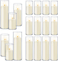 36 PCS Ivory White Pillar Candles with Glass Candle Holders Clear Hurricane Candle Holders Glass Cylinder Vases for Centerpieces Wedding Party, Event, Home Office (18 Candles+18 Candle Hoders)