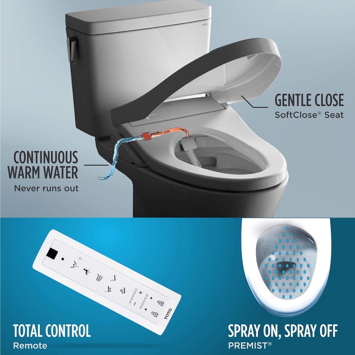 TOTO® WASHLET® K300 Electronic Bidet Toilet Seat with Instantaneous Water Heating, PREMIST and EWATER+ Wand Cleaning, Elongated, Cotton White - SW3036R#01