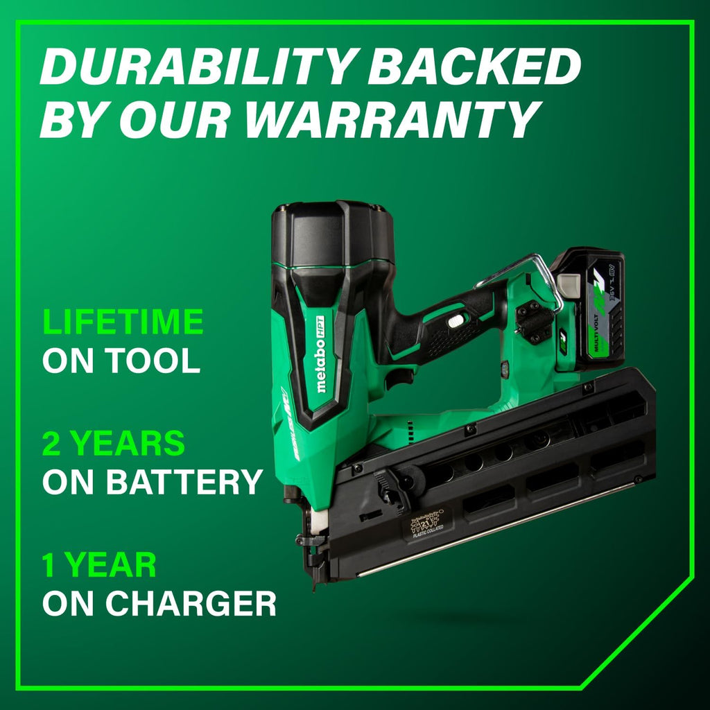 Metabo HPT 36V MultiVolt Cordless Plastic Strip Framing Nailer Kit, 21 Degree Framing Nailer with Power Tool 2.5Ah Lithium Ion Battery, Drives 2' to 3-1/2' Nails, NR3690DR
