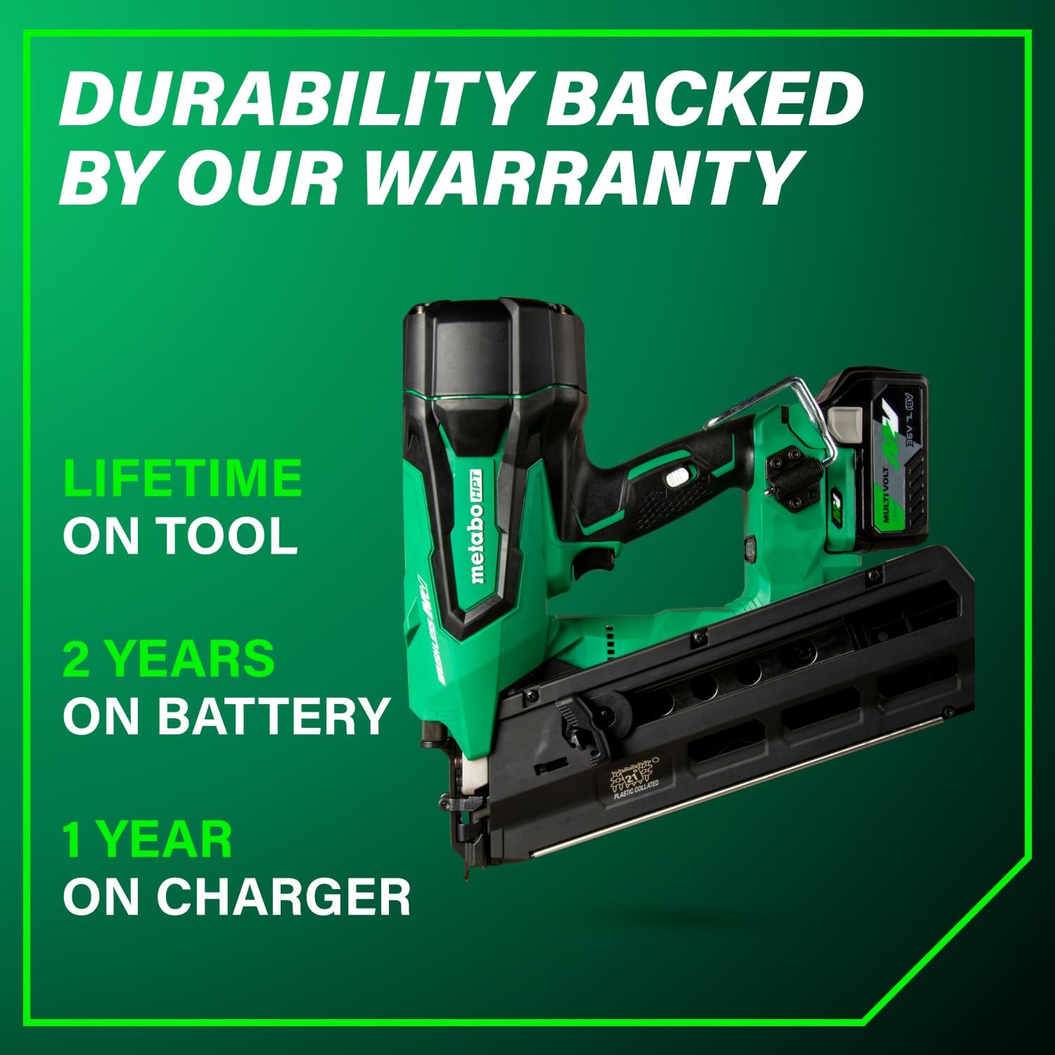 Metabo HPT 36V MultiVolt Cordless Plastic Strip Framing Nailer Kit, 21 Degree Framing Nailer with Power Tool 2.5Ah Lithium Ion Battery, Drives 2' to 3-1/2' Nails, NR3690DR