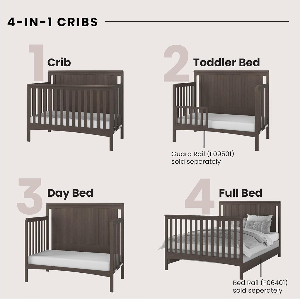 Child Craft Scout 4-in-1 Convertible Baby Crib Nursery Furniture Set - Baby Bed, Dresser with Changing Table Topper, Glider Chair, and Toy Box for Babies, Toddlers and Kids (4 Piece - Dapper Gray)