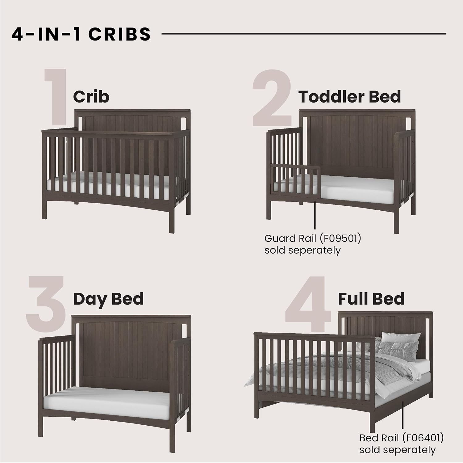 Child Craft Scout 4-in-1 Convertible Baby Crib Nursery Furniture Set - Baby Bed, Dresser with Changing Table Topper, Glider Chair, and Toy Box for Babies, Toddlers and Kids (4 Piece - Dapper Gray)