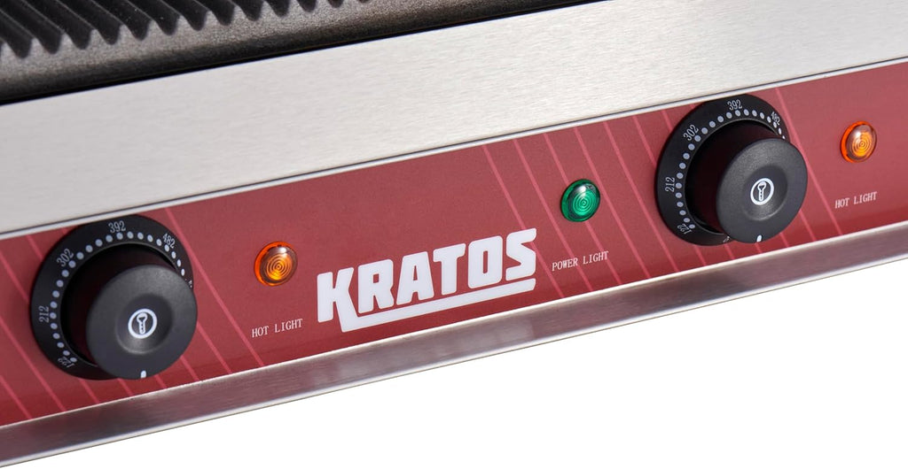 Kratos Commercial Electric Panini Sandwich Grill with Grooved Plates, 18.7' x 9' Cooking Surface, Commercial Countertop Panini Press, 120V, 3500W (29Y-023)