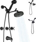 LIWEIKE 3 Handle Tub Shower Faucet Set Matte Black Three Knob Shower Faucet with Tub Spout and Adjustable Extension Shower Arm Roug-in Valve