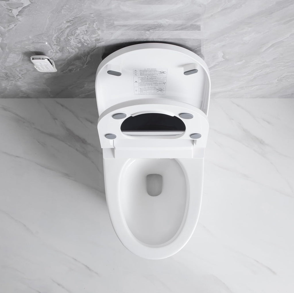 Elongated Smart Toilet with Elongated Heated Bidet Seat, Intelligent Toilet with Bidet Built in, Feet Sensor,Auto Open,Close Seat, Off Seating AUTO Flush, Night Light, Warm Water Dryer,White