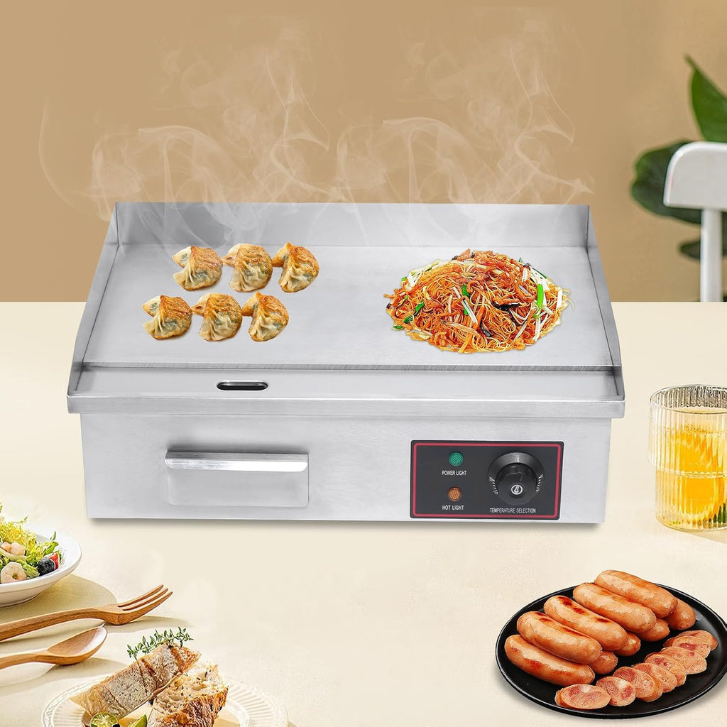 110V 1600W Commercial Electric Griddle, 21' Countertop Flat Top Grill 122-572℉Adjustable Tem, Stainless Steel Restaurant Grill for Home or Restaurant Kitchen