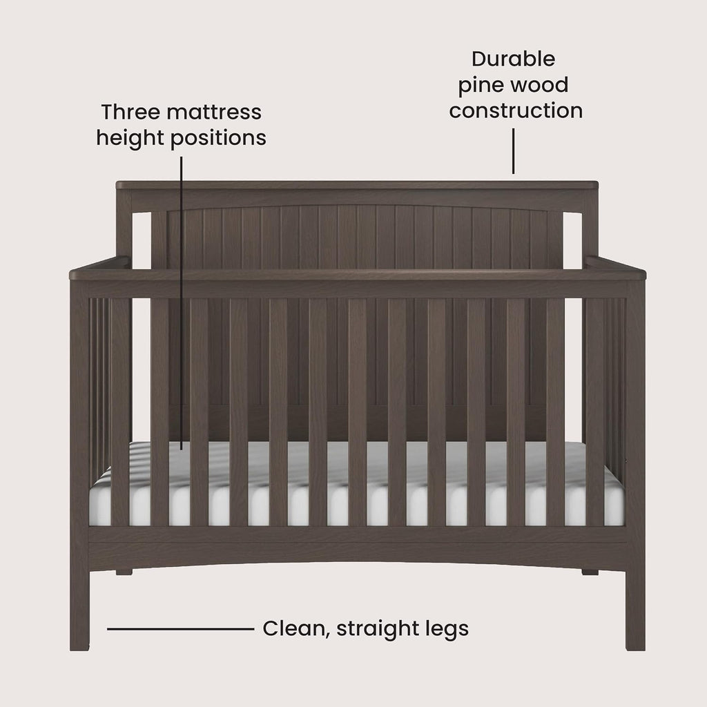 Child Craft Scout 4-in-1 Convertible Baby Crib Nursery Furniture Set - Baby Bed, Dresser with Changing Table Topper, Glider Chair, and Toy Box for Babies, Toddlers and Kids (4 Piece - Dapper Gray)