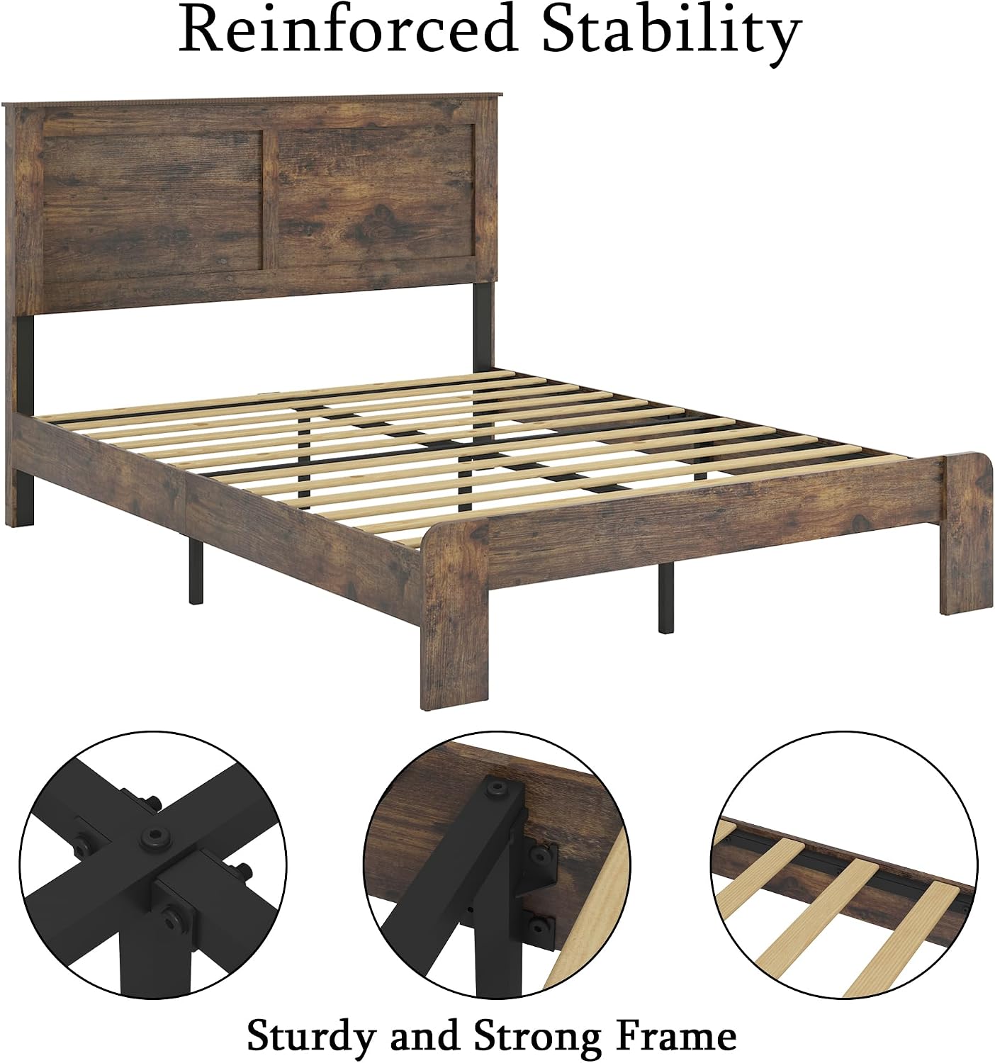 Bellemave Rustic Vintage Full Size Bed Frame with Headboard,Wooden Platform Bed Frame Full Size with Wood Slats,Easy Assembly,Dark Brown