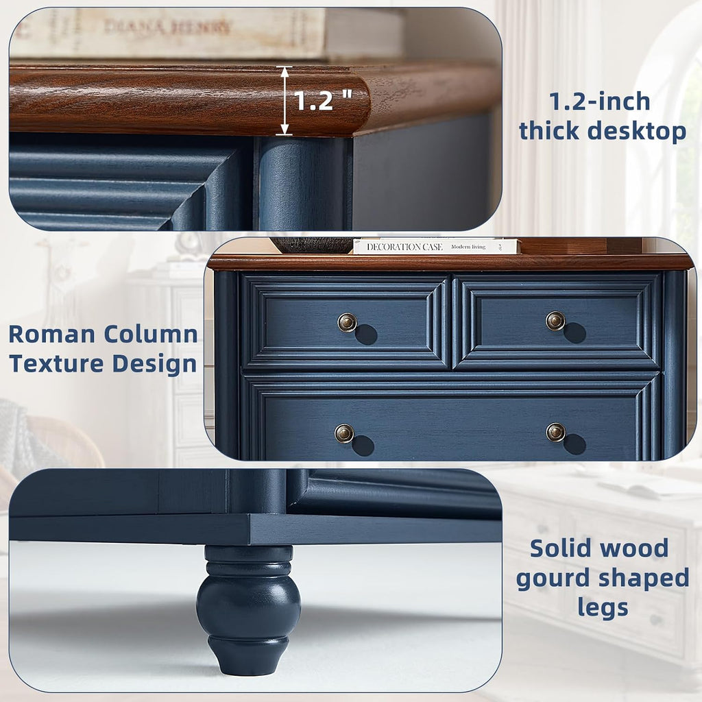 RWYHG Farmhouse Dresser and Nightstand Sets 4 Piece, Wooden 6 Drawers Dresser & 43.5' Tall Chest of Drawers, 18' Roman Column Nightstand Set of 2, Furniture Dressers for Bedroom, Living Room