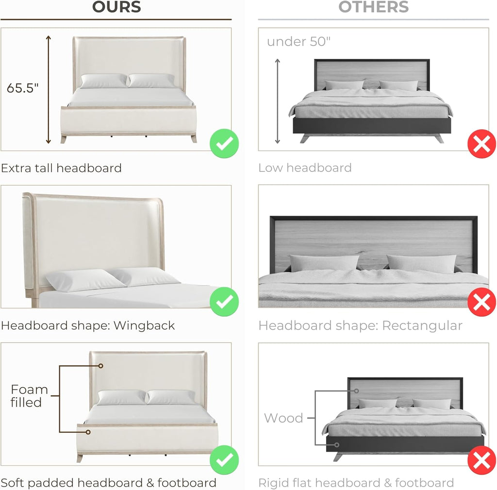 Furniture of America Saries Transitional Solid Wood 6-Piece Queen Panel Bedroom Set with USB Ports, Shelter Padded Headboard, Soft Curved Edges, Box Spring Needed, Natural Oak