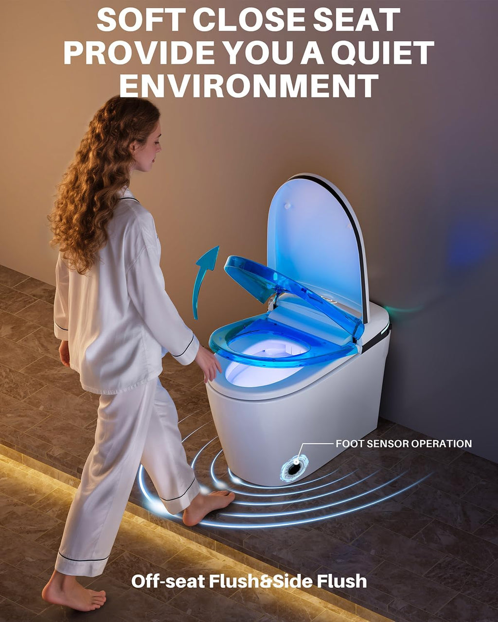 Winzo Smart Toilet with Bidet Built in,Heated Seat,Tankless Smart Toilet with Warm Water Sprayer & Dryer,Auto Soft Close,with Foot Sensor,LED Display，Black