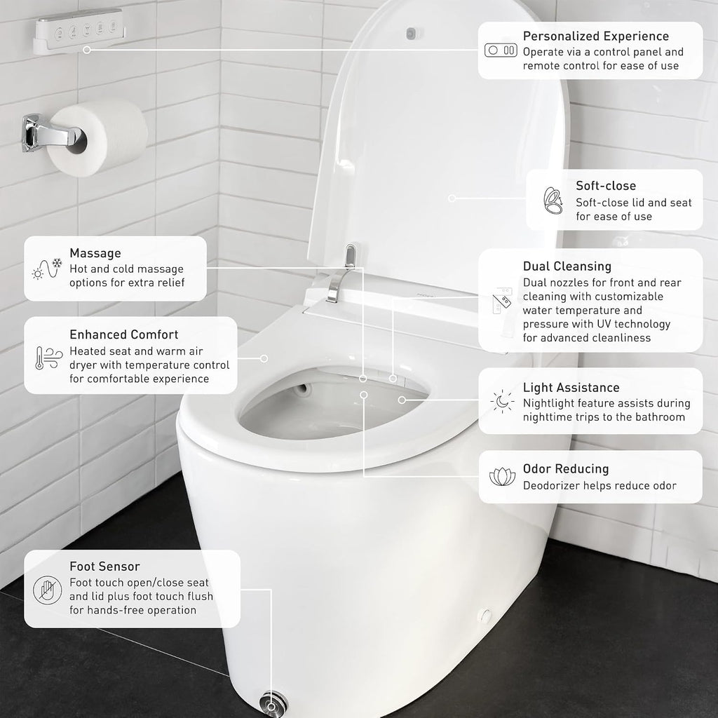 Moen 5-Series White Tankless Bidet One Piece Elongated Bidet Toilet with UV Sterilization and Hands-Free Functionality, ET2200