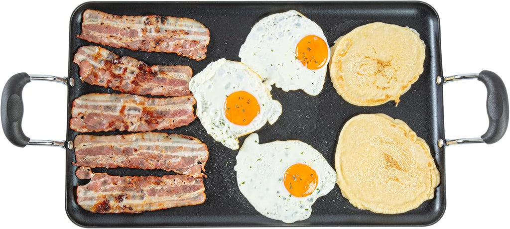 Restaurantware-Met Lux 19 x 11.7 Inch Double Burner Griddles, 10 No-Stick Flat Top Grills - Cool Touch Handles, Compatible With Gas And Electric, Aluminum Griddle Pans, Even-Heating, For Eggs