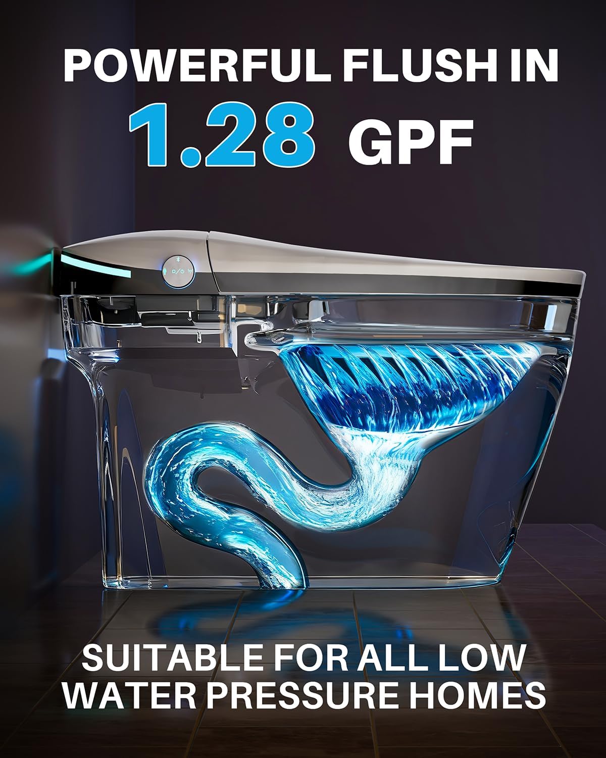 Winzo Smart Toilet with Bidet Built in,Heated Seat,Tankless Smart Toilet with Warm Water Sprayer & Dryer,Auto Soft Close,with Foot Sensor,LED Display, Gray