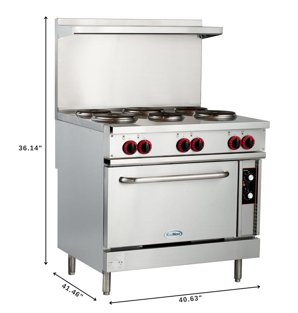 KoolMore 36 in. Commercial Electric Range with 6 Burners and 1 Standard Electric Oven in Stainless Steel - 208V 3-Phase, CSA Listed (KM-CR36-E)