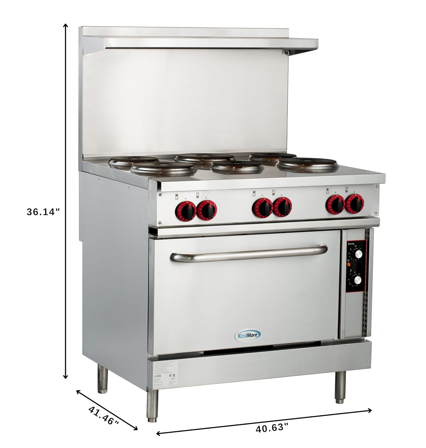 KoolMore 36 in. Commercial Electric Range with 6 Burners and 1 Standard Electric Oven in Stainless Steel - 208V 3-Phase, CSA Listed (KM-CR36-E)