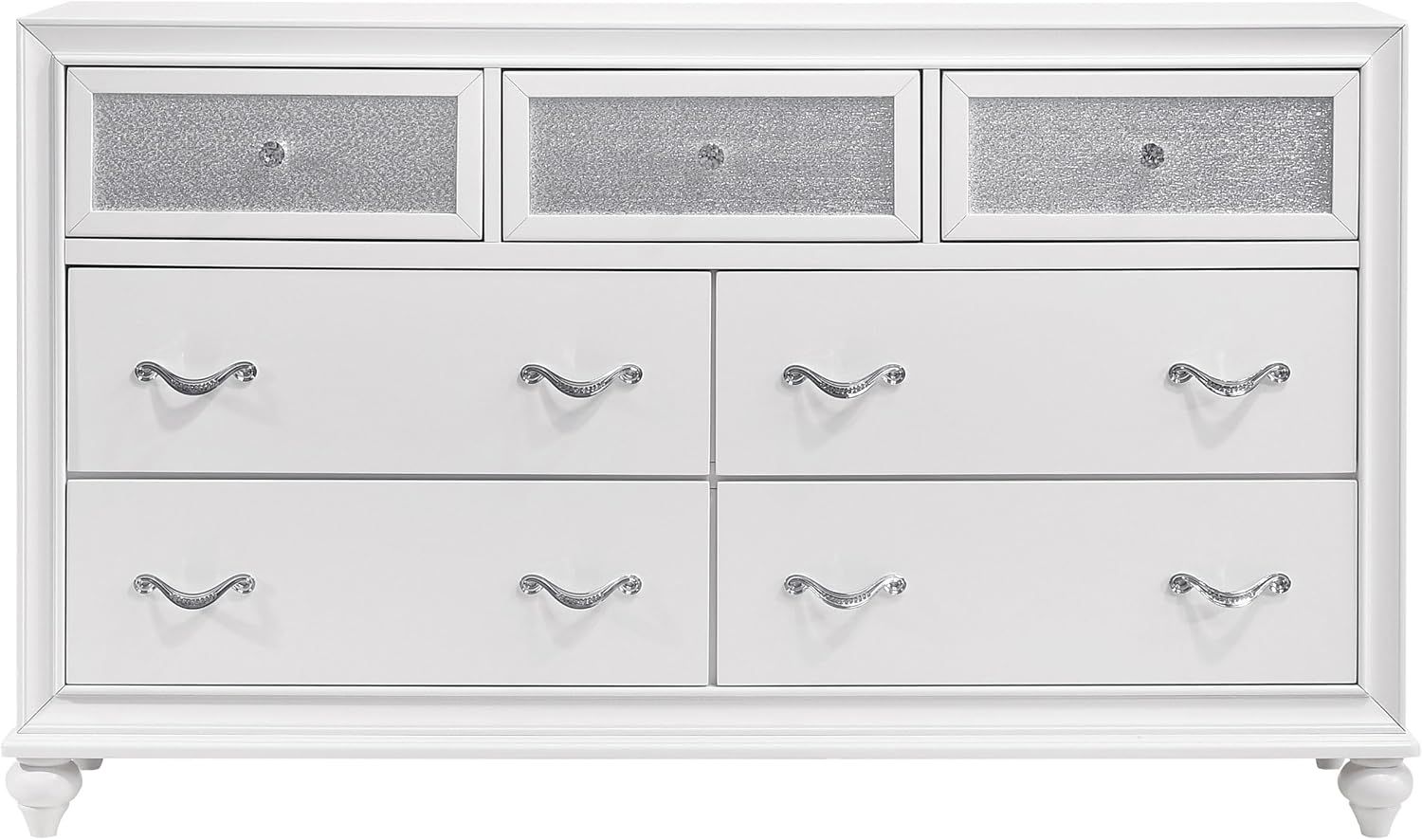 Coaster Home Furnishings Barzini Modern Classic 4-Piece Bedroom Set Leatherette Upholstered Queen Size Panel Bed Frame 56-inch Headboard White 205891Q-S4