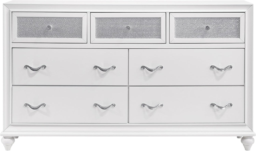Coaster Home Furnishings Barzini Modern Classic 5-Piece Bedroom Set Leatherette Upholstered Eastern King Size Panel Bed Frame 56-inch Headboard White 205891KE-S5