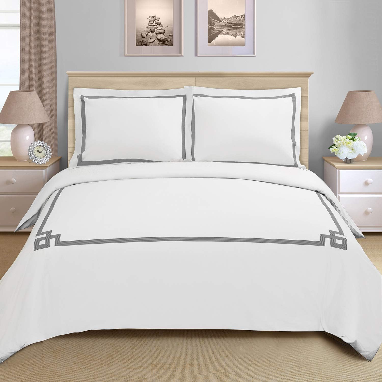 Superior Miller Cotton 300 TC Duvet Cover Set, Soft Comforter Covers, Bedroom Essentials, Coastal Striped, Includes 1 Duvet Cover with Button Closure, 2 Pillow Shams, King/California King, Black