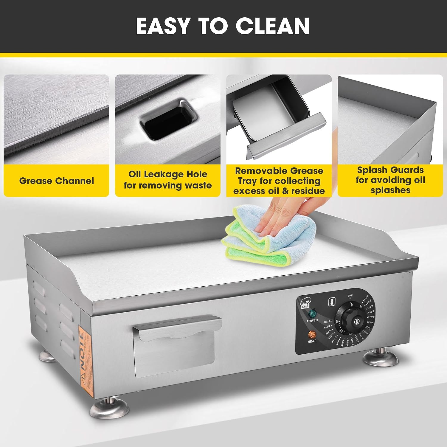 WeChef 22'Commercial Griddle 3000W Electric Countertop Griddle Non-Stick Flat Stainless Steel Adjustable Restaurant Grill Temperature Control Restaurant BBQ Grill
