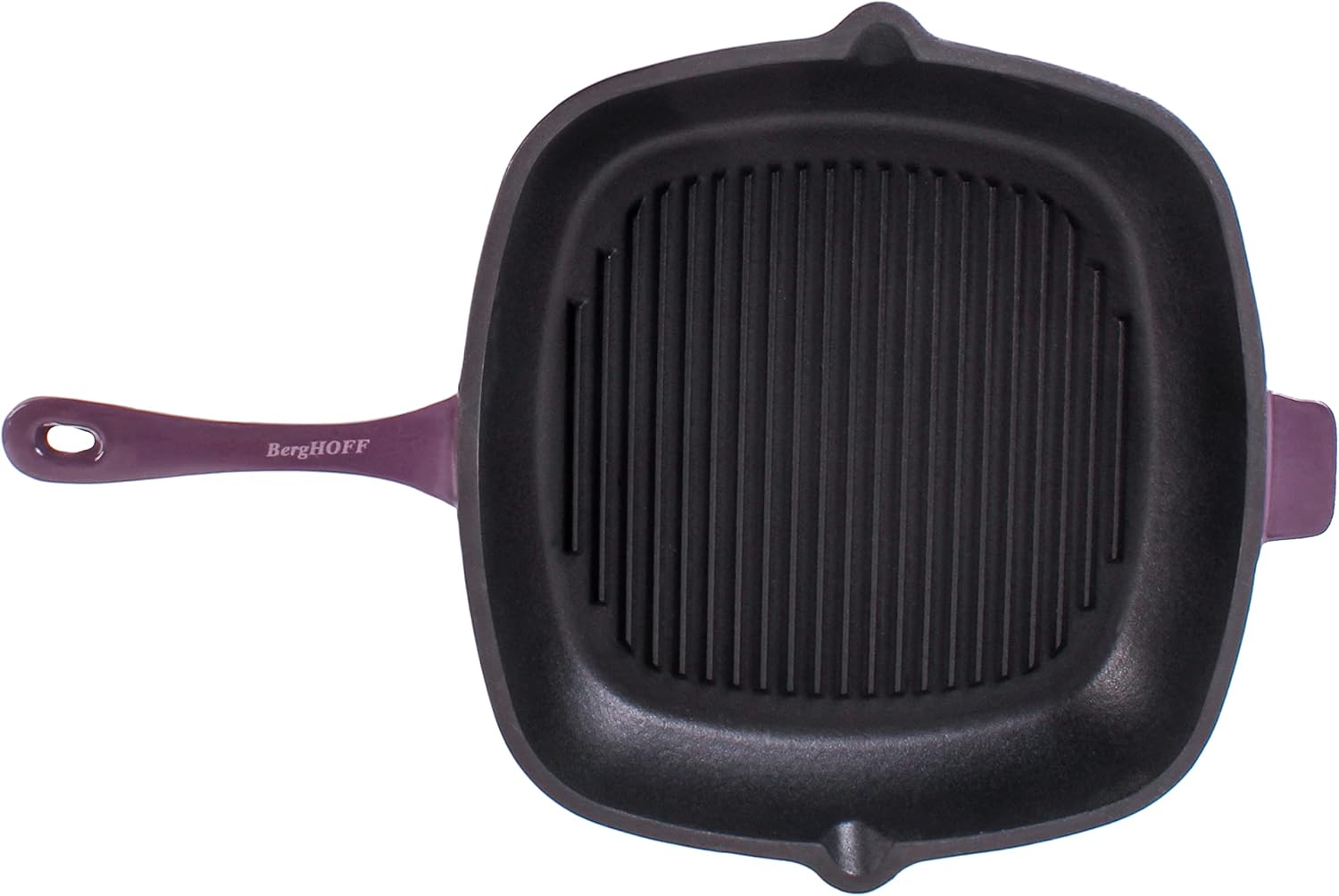 BergHOFF 3Pc Neo Enameled Cast Iron Cookware Set, 3qt. Dutch Oven, Matching Lid, Square Grill Pan 11 Inches, Oven Safe Up To 400°F, Purple