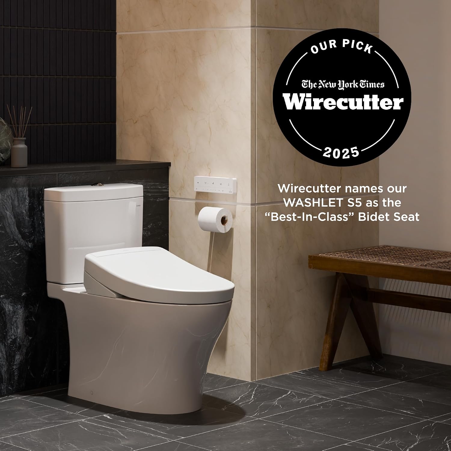 TOTO® WASHLET® S5 Electronic Bidet Toilet Seat with Instantaneous Water Heating, PREMIST and EWATER+ Wand Cleaning, Round, Cotton White - SW3445#01