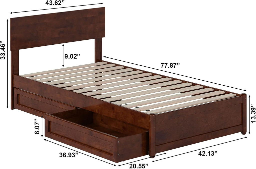 AFI, Wesley Twin Platform Bed with Panel Footboard & Storage Drawers, Walnut