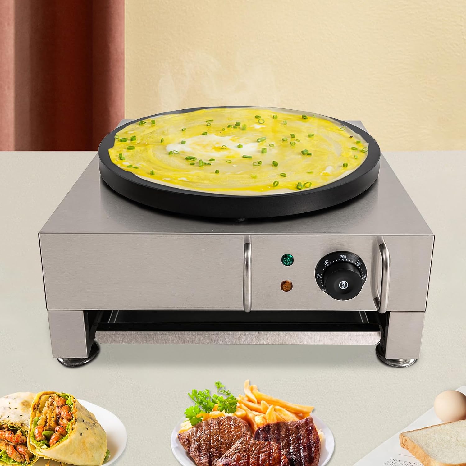 Electric Crepe Maker,16 Inch Large Pancake Machine Crepes Griddle With Wooden Spreader,2200W Stainless Steel Crepe Maker for Kitchens,Restaurants