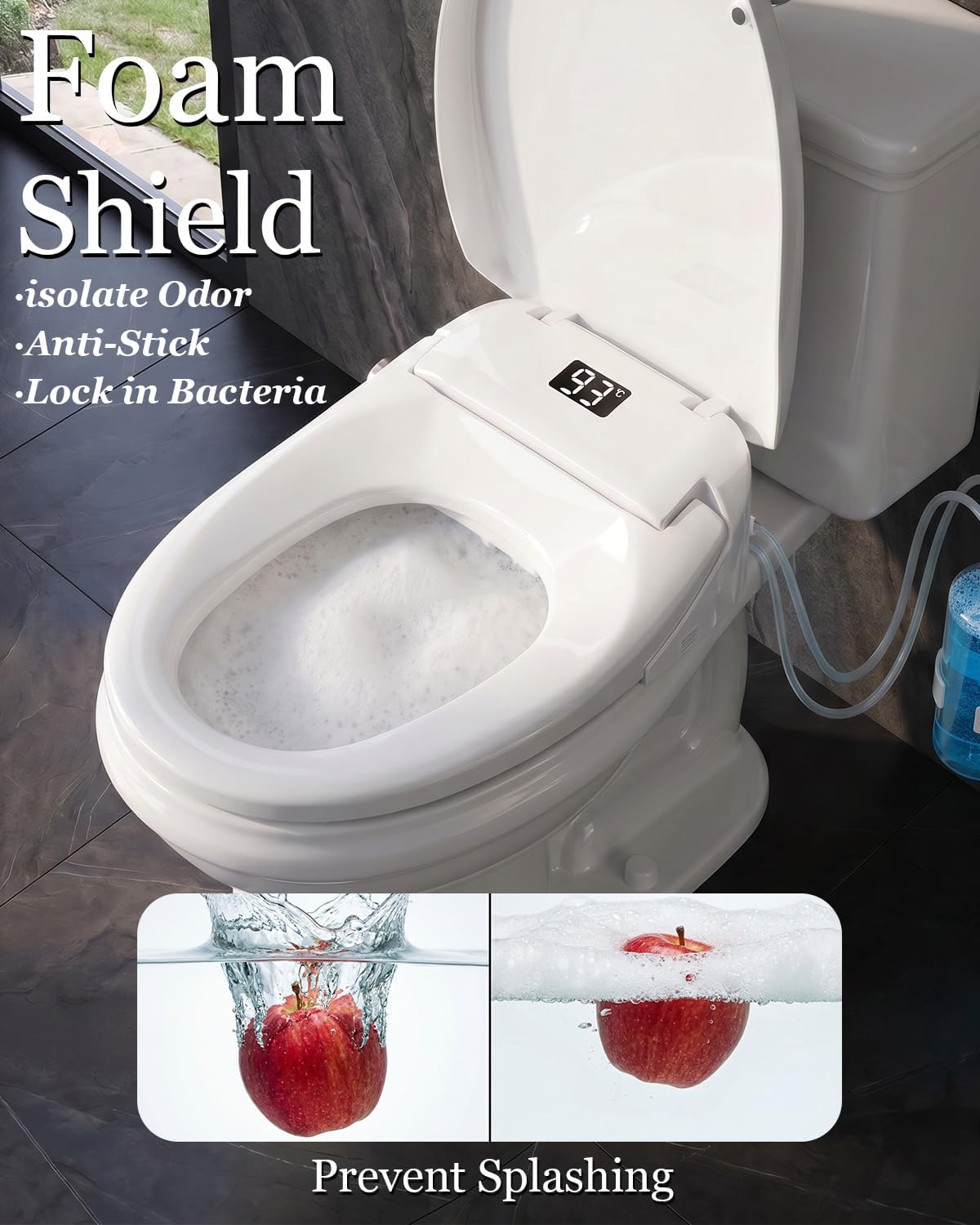 TOTTE Bidet Toilet Seat Elongated, Bubble Foam Shield, Electric Bidet with Heated Water & Remote – Heated Bidet Seat with Auto Open/Close, Instant Warm Wash & Dry, LED Nightlight for Family