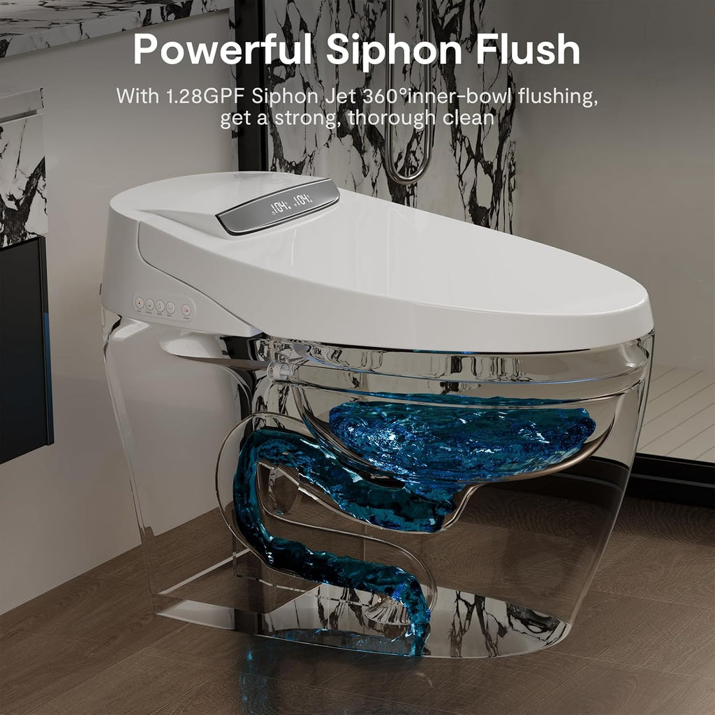 Smart Toilet with Bidet Built in, Automatic Smart Toilet with Foam Shield and Touchless Auto Open/Close Lid, Tankless Elongated One Piece Toilet with Warm Water Heated Seat Dryer for Bathroom