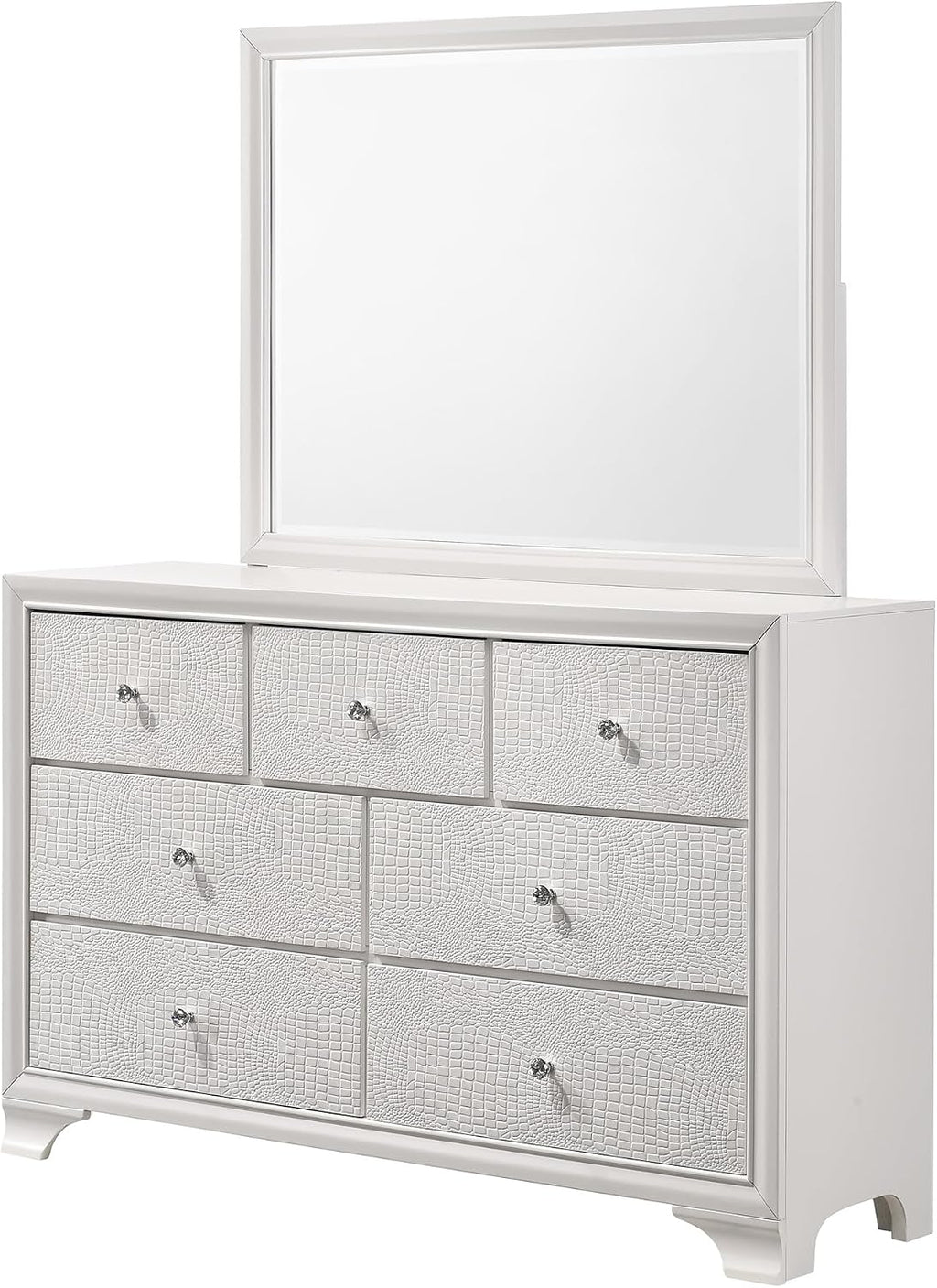 Modern Crisp White Textured Finish Tufted Headboard Integrated LED Lighting King Size 5pc Bed Set Bedroom Furniture