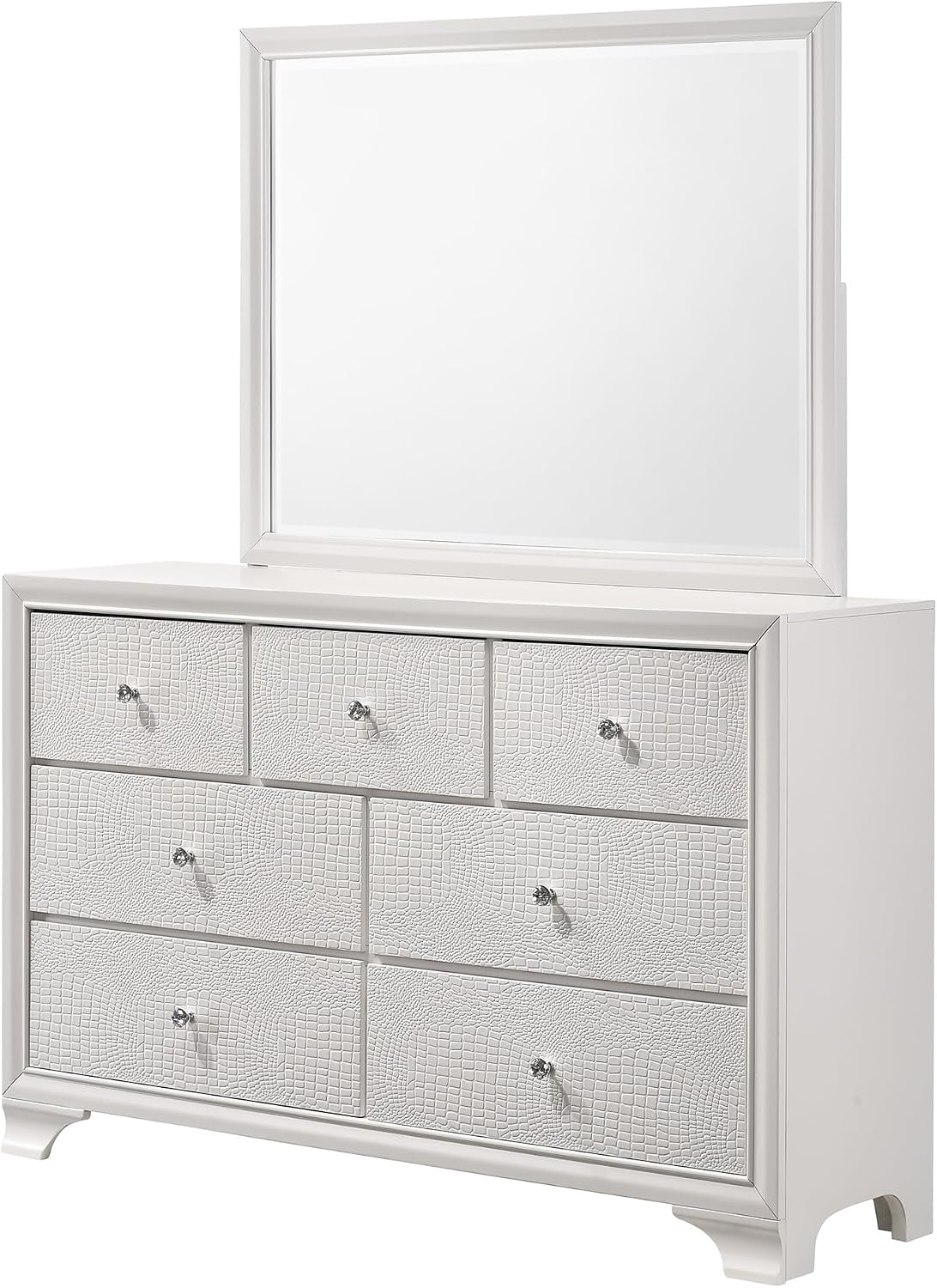 Modern Crisp White Textured Finish Tufted Headboard Integrated LED Lighting King Size 5pc Bed Set Bedroom Furniture