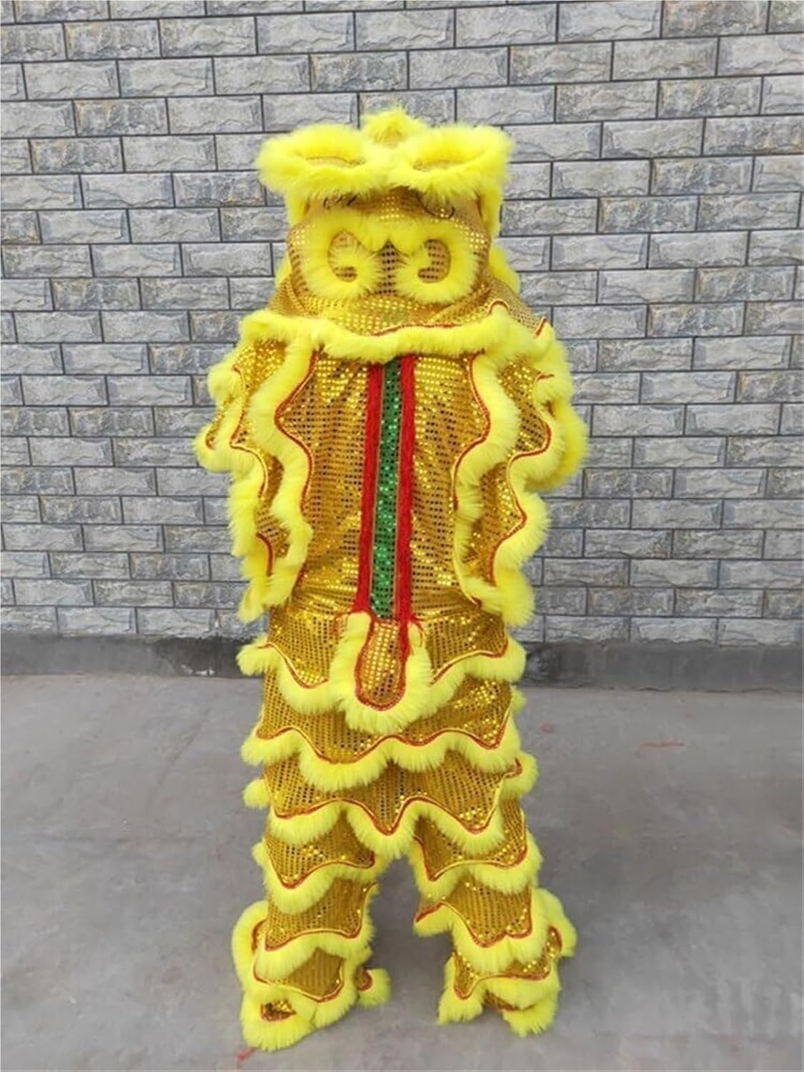 Chinese New Year Decorations Lion Dance Artificial Hair Mascot Lion Dance Head Folk Dragon Dance for Adult Spring Festival Party Supplies(Yellow)