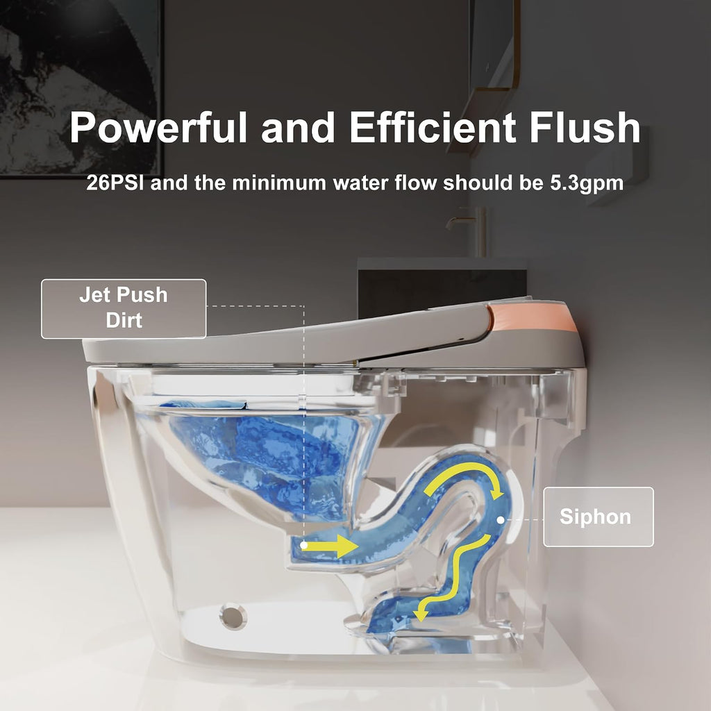 Smart Toilet - Auto Open/Close, One Piece Elongated Design, LED Display Comfort Height Toilet, Foot Sensor Flush, Auto Flush System, Heated Seat, Night Light for Modern Bathroom