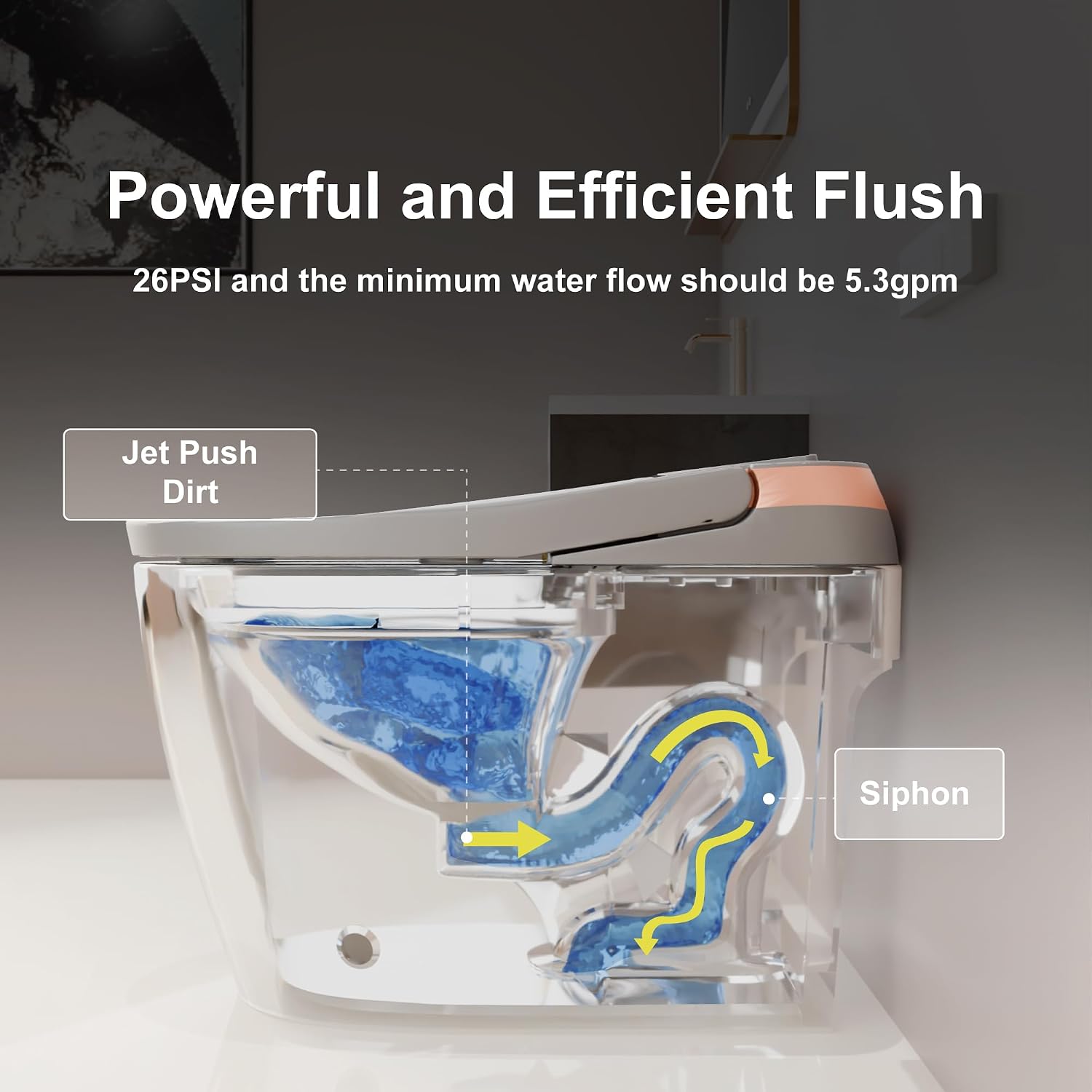 Smart Toilet - Auto Open/Close, One Piece Elongated Design, LED Display Comfort Height Toilet, Foot Sensor Flush, Auto Flush System, Heated Seat, Night Light for Modern Bathroom