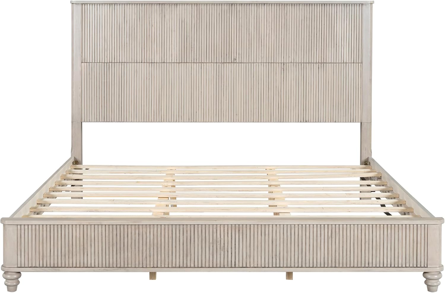 King Size Solid Wood Platform Bed Frame, Wood Platform Bed Frame with 79.13' Headboard, Solid Wood Leg/No Box Spring Needed/Noise Free/Beige