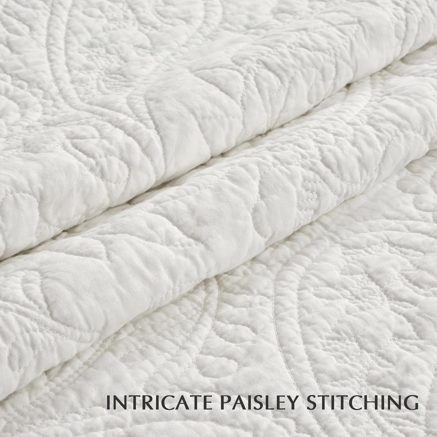 EVERGRACE 100% Cotton Paisley Quilt Set, King Size 3 Piece Set – Prewashed Lightweight Bedspread with 2 Shams, Soft & Breathable Matelasse-Style Quilted Coverlet for All-Season Comfort, Bright White
