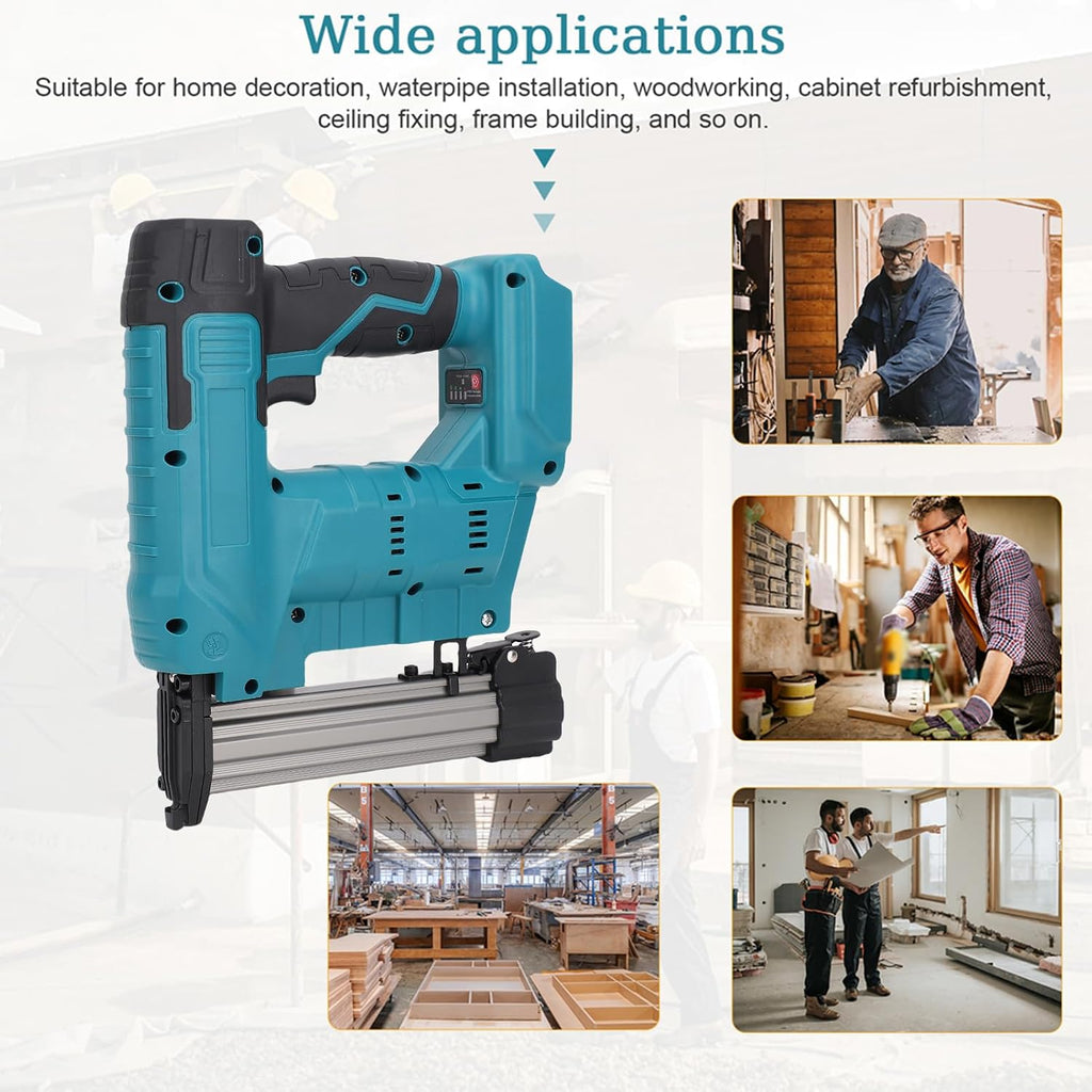 Cordless Brad Nailer, 20V Crown Stapler Electric Staples Guns with 100 F32mm Straight Nails,100 N Nails, Nail Gun Battery Powered for Upholstery Carpentry Home (US Plug 100-240V)