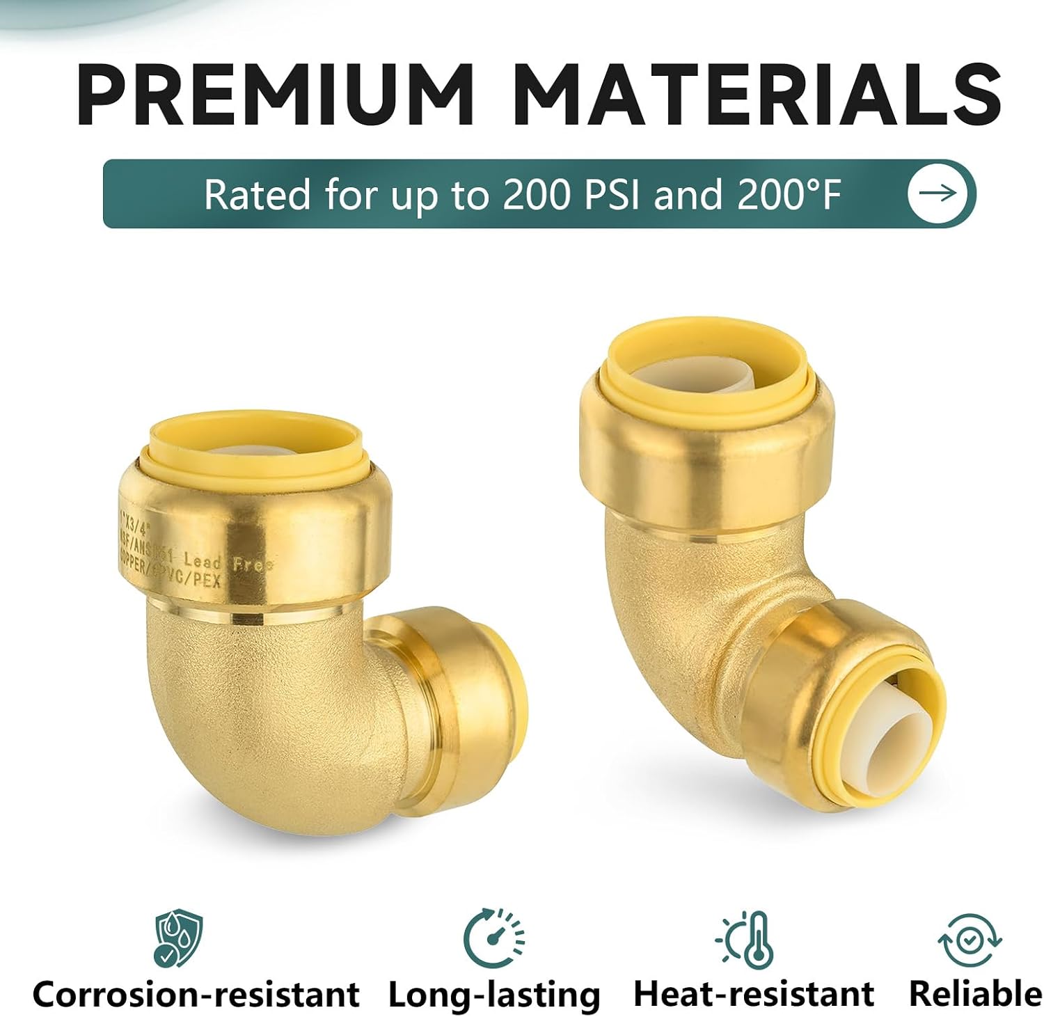 (Pack of 10) Niikappu 1 Inch x 3/4 Inch Reducing Elbow Brass Fitting, Push to Connect Plumbing Brass Fittings, PEX, Copper, CPVC, PE-RT Pipes
