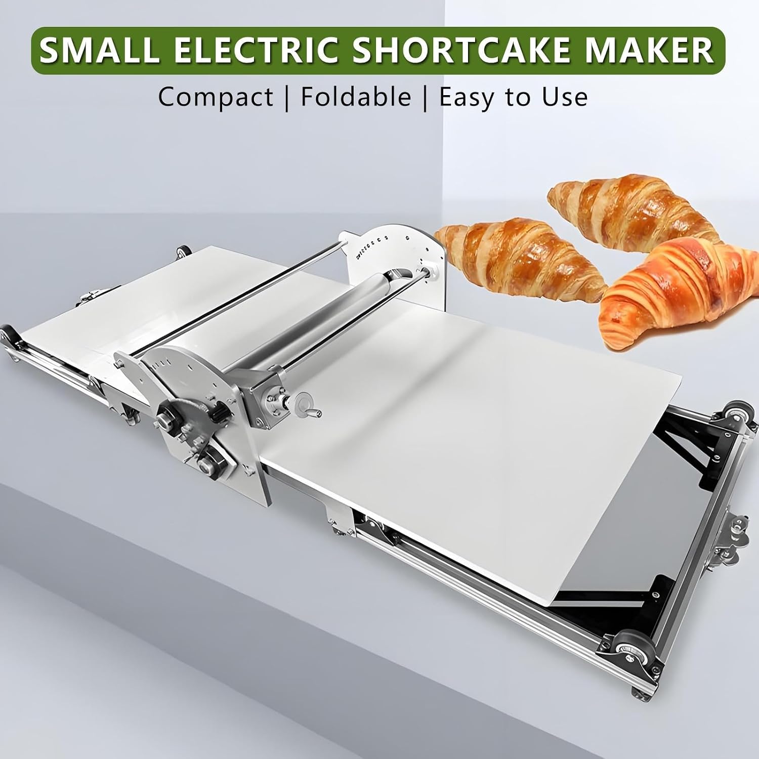 Stainless Steel Dough Roller Machine Electric Dough Sheeter,With Adjustable Thicknesses,(1 Scrolling Panel) For Making Bakery Puff Pastry Pizza-Electric Folding Kitchens Machine,Cleans In A Flash