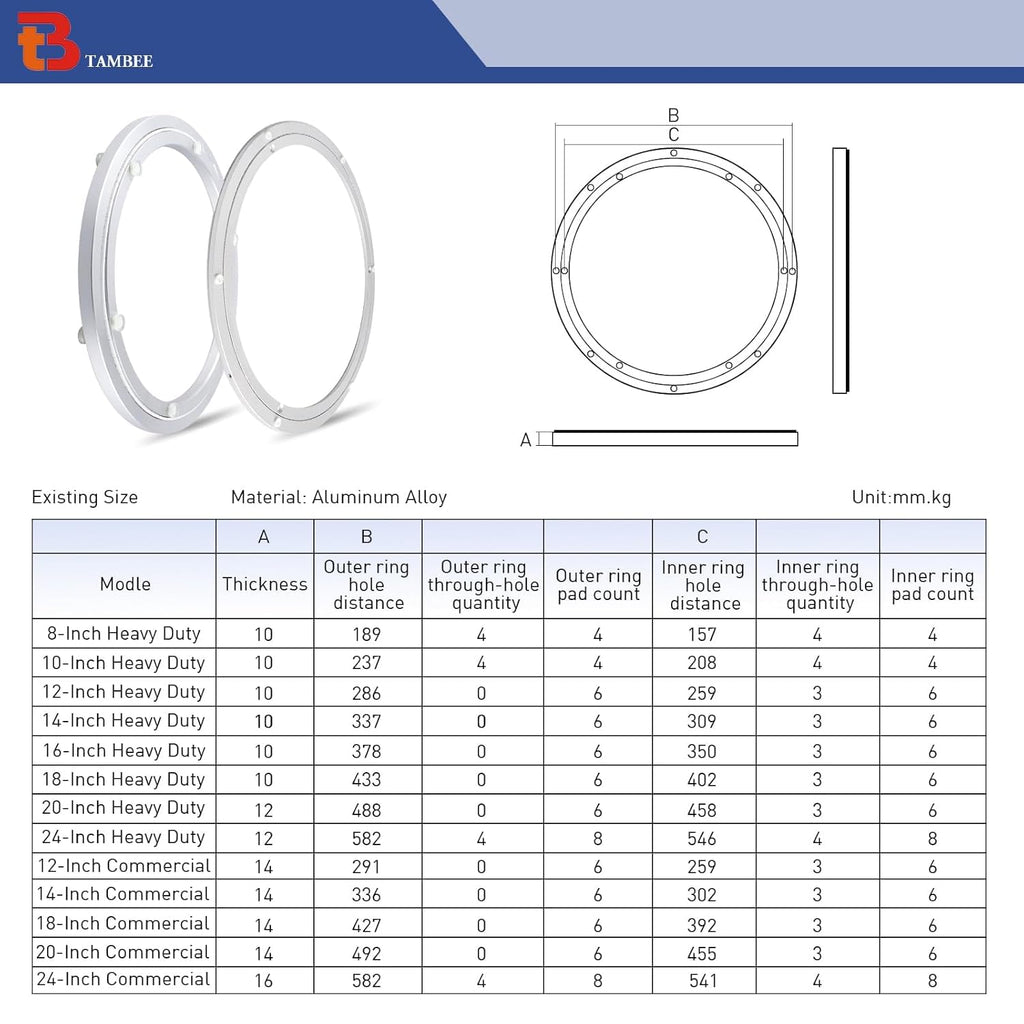 TamBee 24 Inch Lazy Susan Hardware Turntable Bearing 380 lbs Load Capacity Heavy Duty Lazy Susan Parts Kit Rotating Ring Mechanism for Dining Tables, DIY Projects(Base Only)