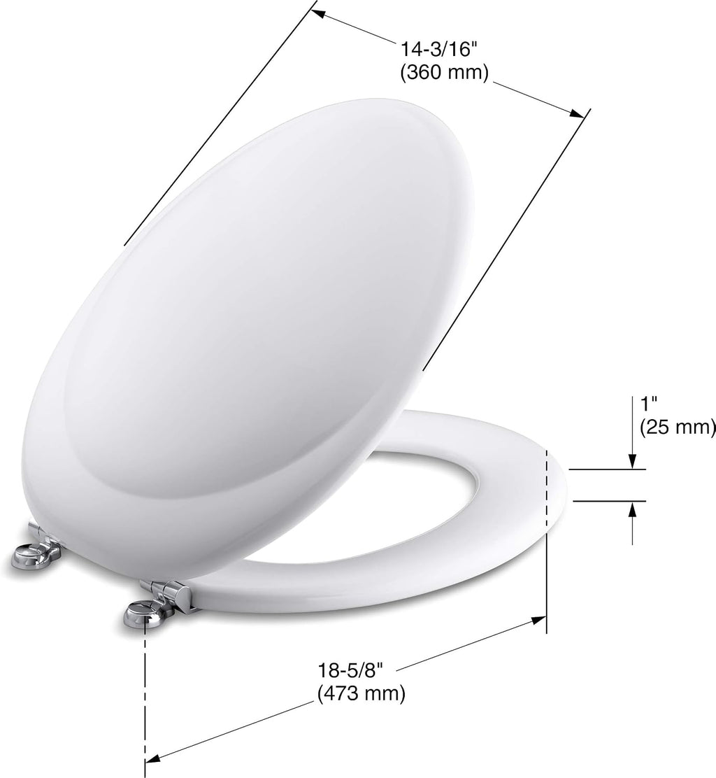 KOHLER K-4615 Revival Elongated Toilet Seat with Polished Chrome Hinges, Molded Wood, Designed for Revival Collection Toilets