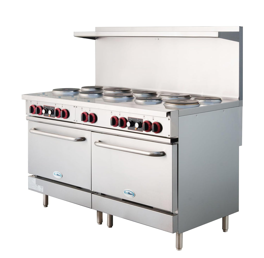 KoolMore 60 in. Commercial Electric Range with 10 Burners and 2 Standard Electric Ovens in Stainless Steel - 208V 3-Phase, CSA Listed (KM-CR60-E)