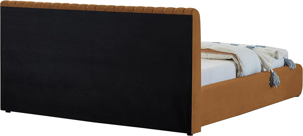 Meridian Furniture NicoSaddle-K Nico Collection Modern | Contemporary Velvet Upholstered King Bed with Rich Saddle Velvet and Deep Channel Tufting, 89' W x 91' D x 38' H, Saddle, King