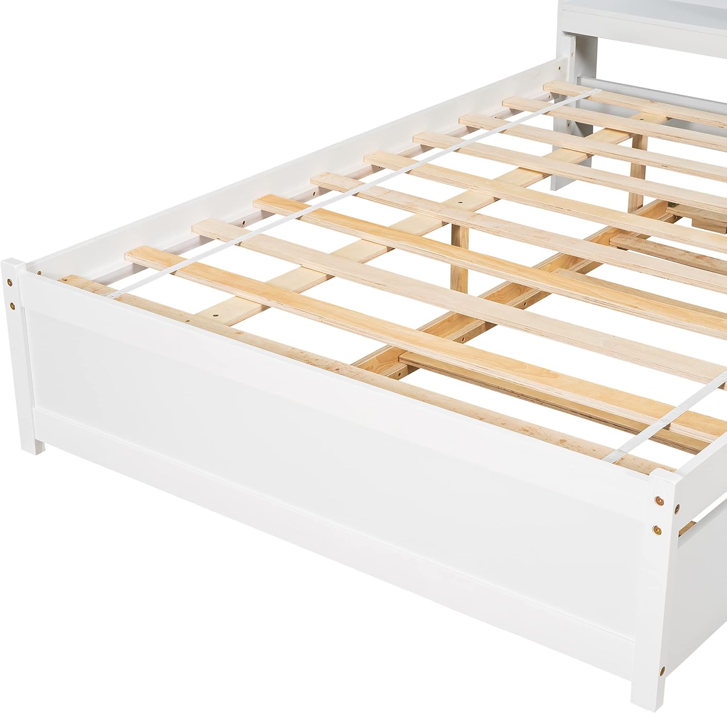 Full Size Bed Frame with Trundle,Captain's Bed Full with Bookcase Headboard for Kids,Trundle Bed with Storage for Kids,Teens,Adults(White)